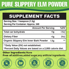 Heucves Slippery Elm powder bag displaying serving size for daily use