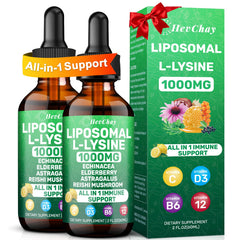 HevChay Liposomal L-Lysine 1000mg bottle for daily immune and skin support.