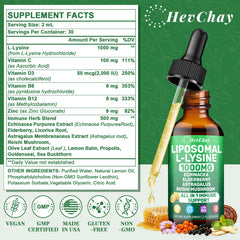 Lysine drops with measuring dropper for easy daily use.
