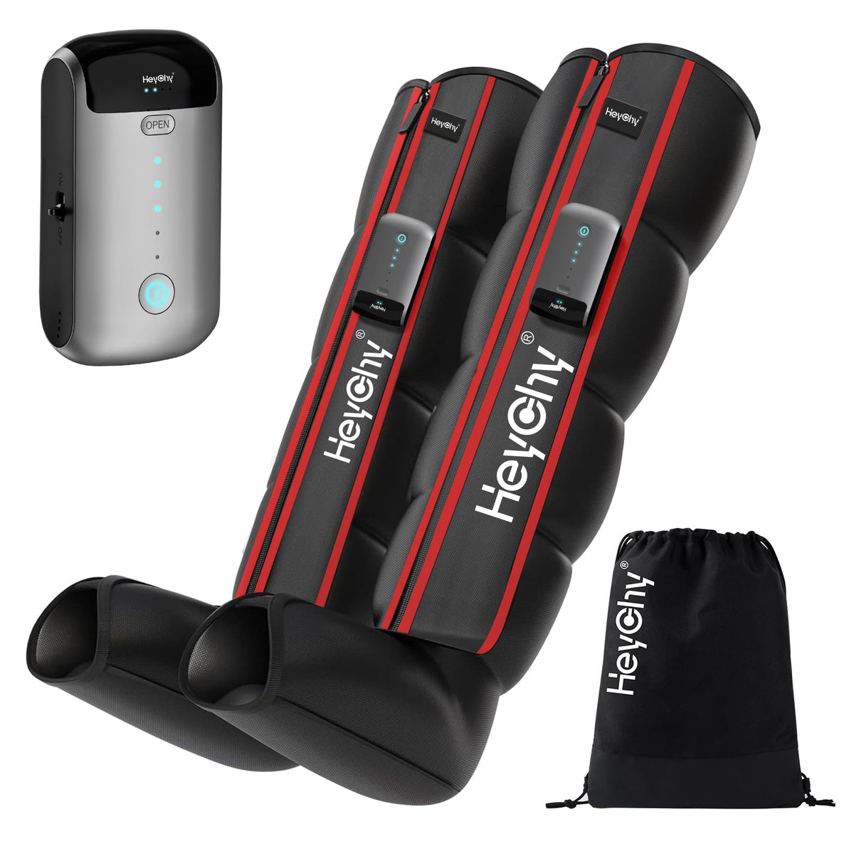 HEYCHY air compression massager front view showing portable design for travel