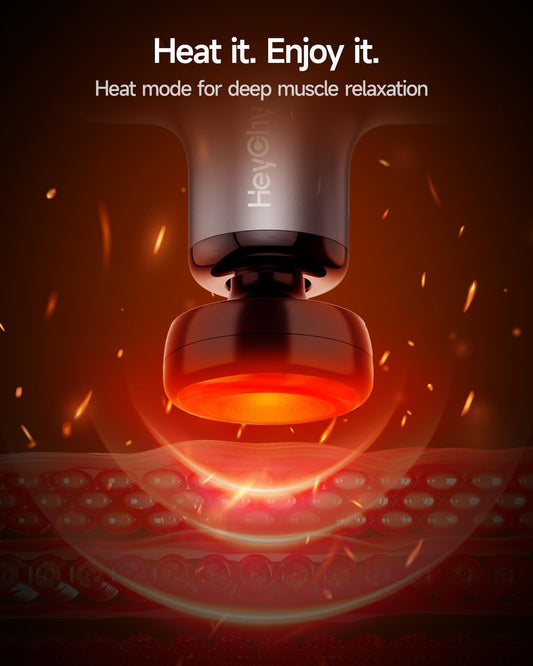 HeyChy Mini Massage Gun heat head for deeper muscle relaxation.