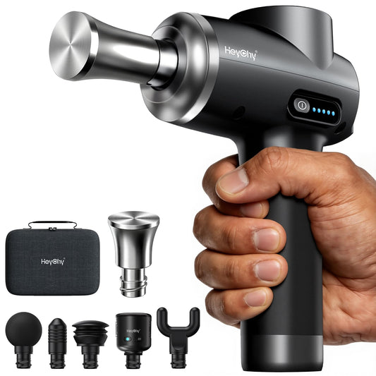 HEYCHY professional massage gun with metal head delivers deeper relief for athletes.