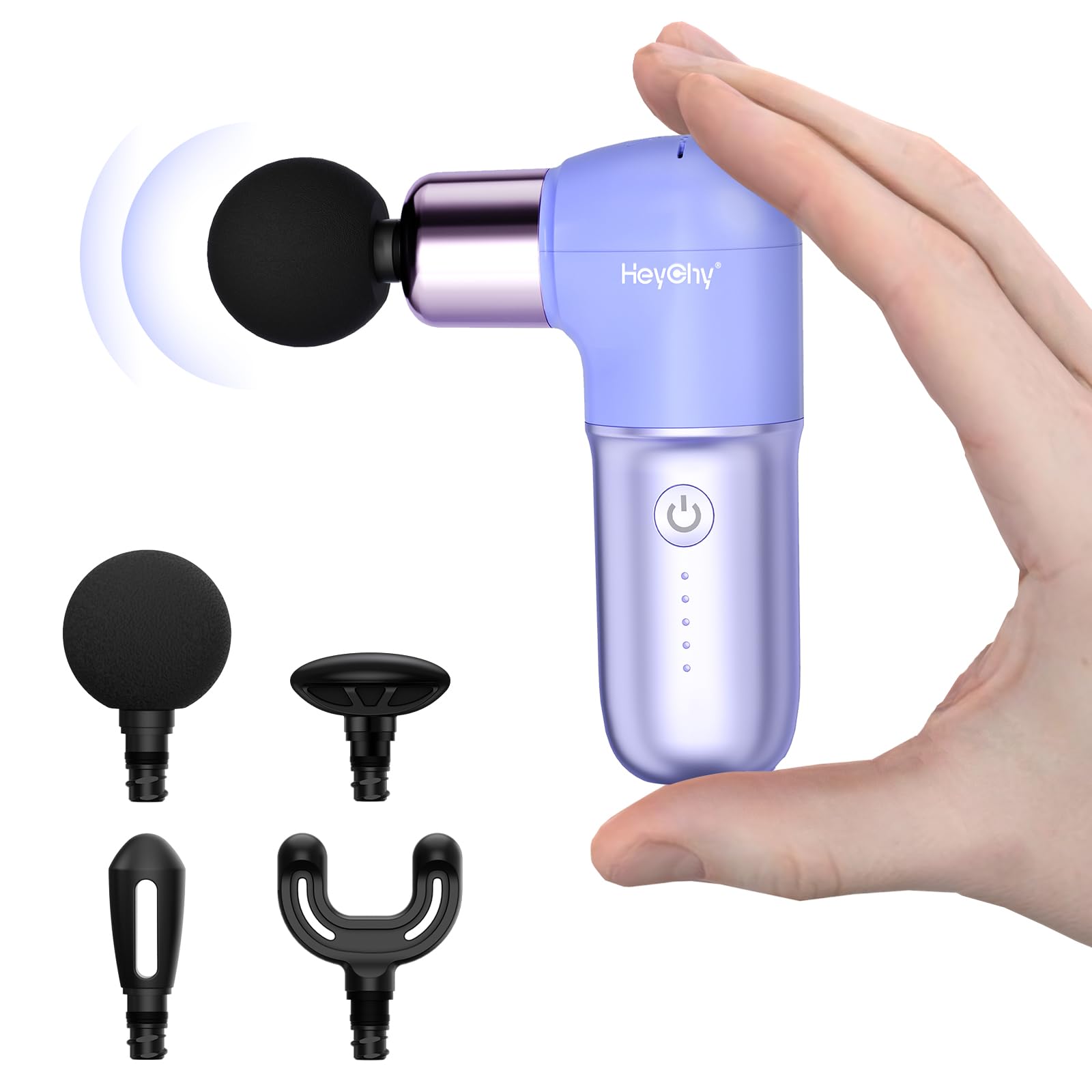 HEYCHY Super Mini Massage Gun highlights a compact pocket design for gym and travel use.