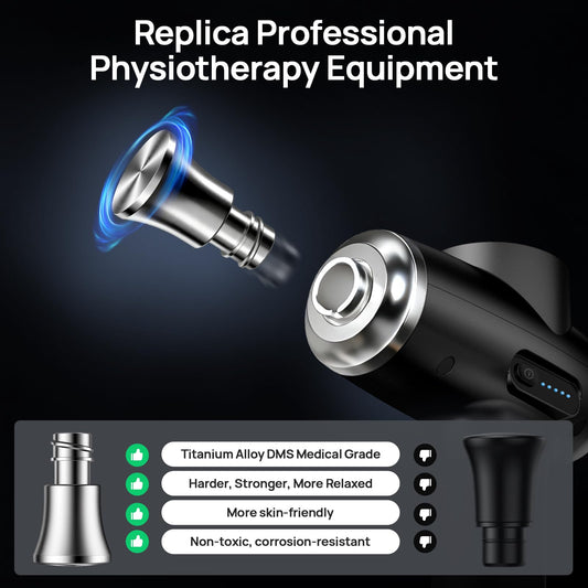 HEYCHY titanium alloy head detail highlights durable, deeper tissue impact for post workout recovery.