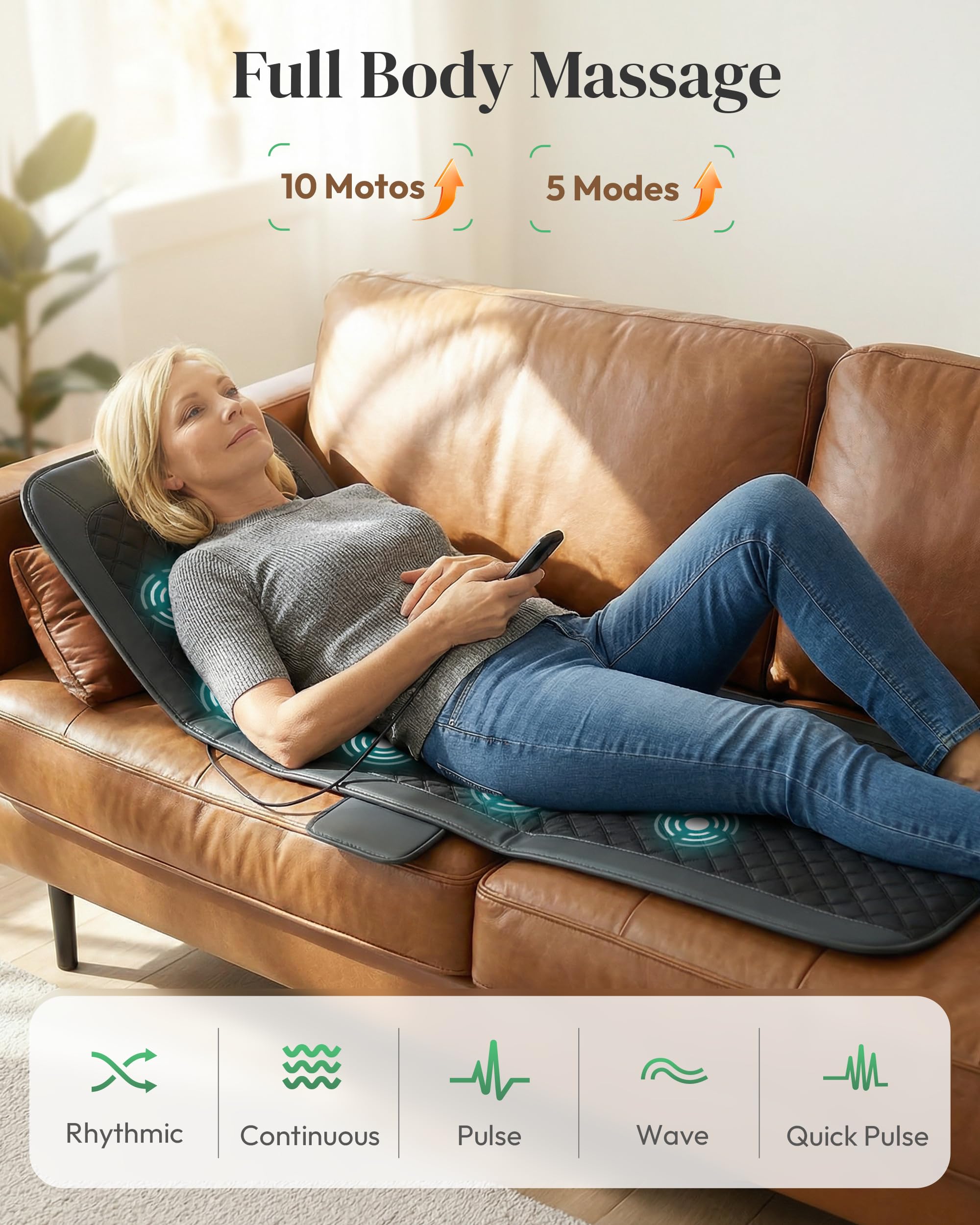 Heycool full body massage mat side view highlighting heat pads and compact design
