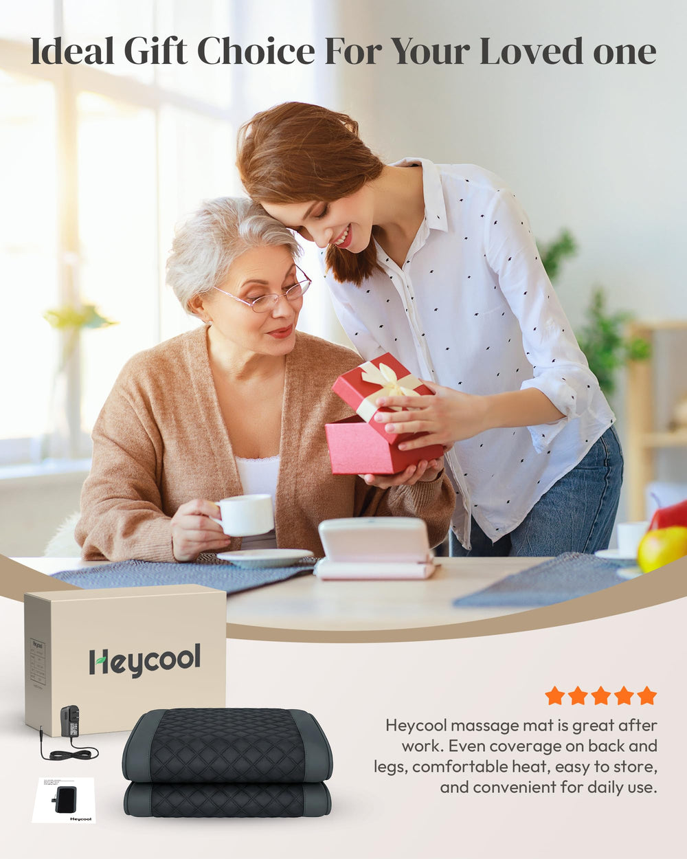 Heycool memory foam back massager in use for a cozy lounge setup