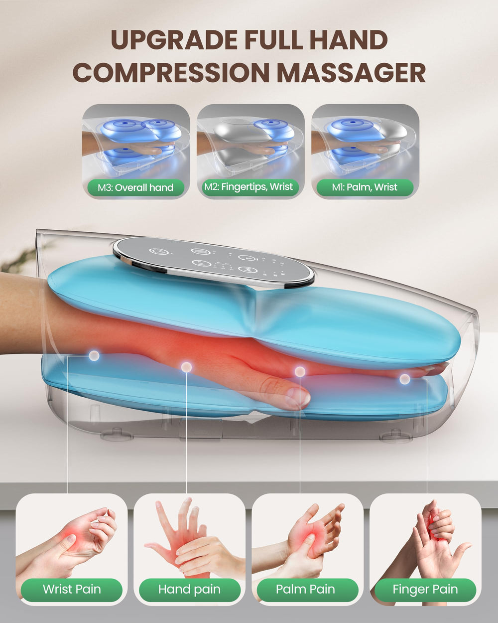 Heycool Upgrade Hand Massager cordless design for flexible home or office use.