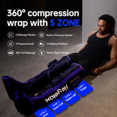 Heyelax four-chamber leg massager providing full-leg coverage for relaxation.