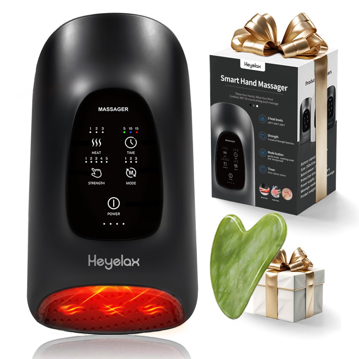Heyelax Hand Massager with nodules soothing fingertips and palm for warm, calming relief