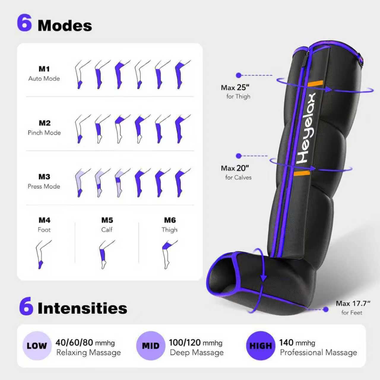 Heyelax leg massager included premium fitness bag for portable use.