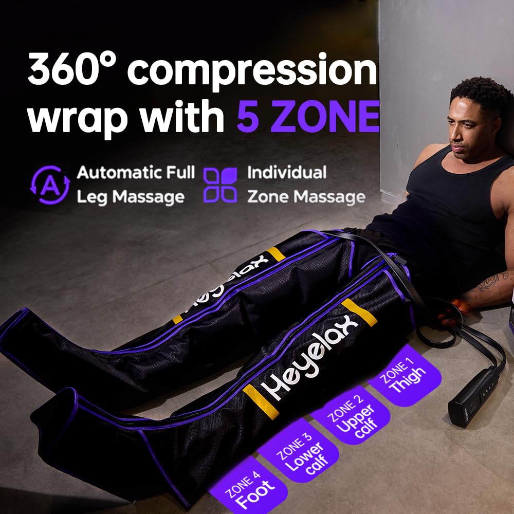 Heyelax leg massager high-speed pump delivers fast inflation for quick recovery.