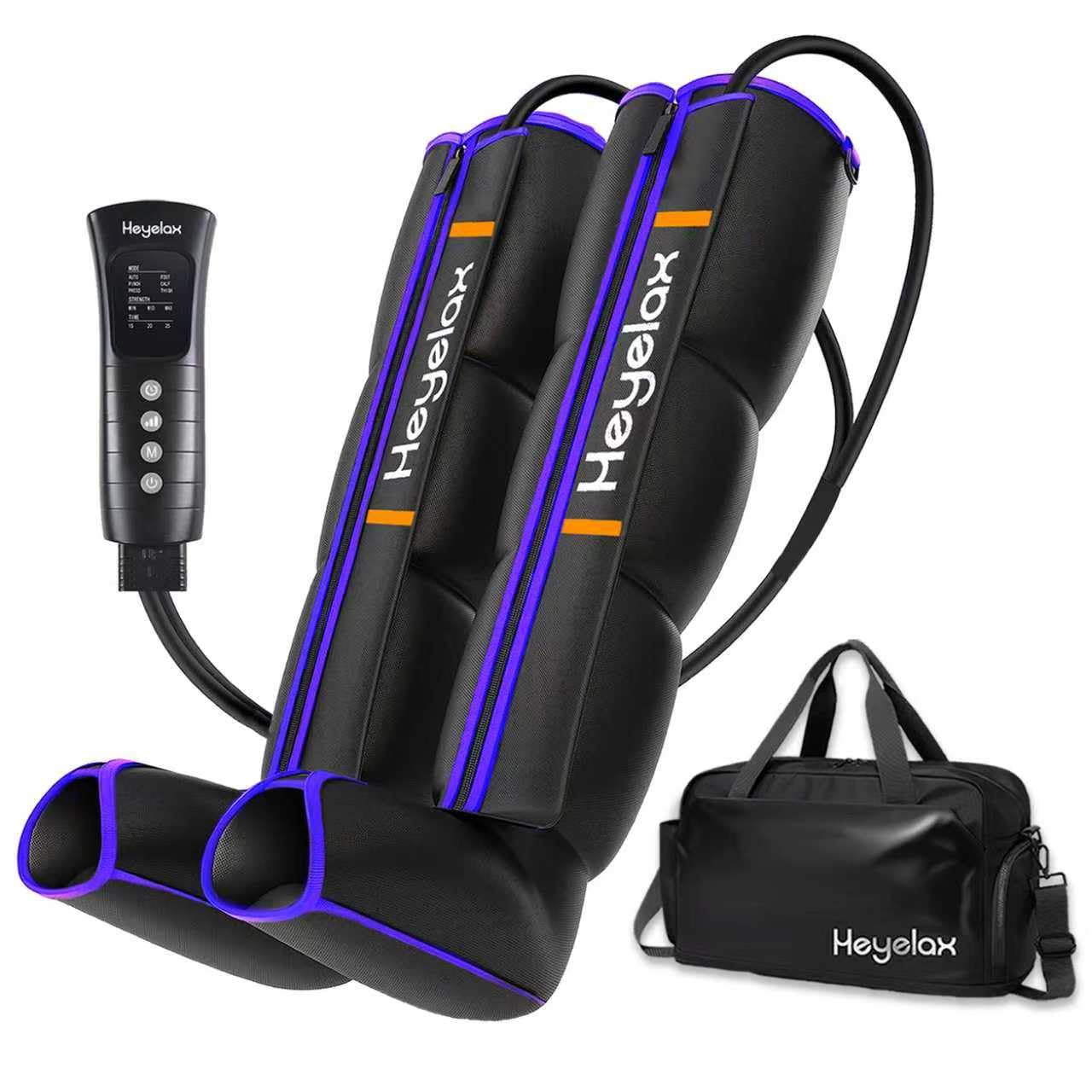 Heyelax leg compression massager showing thigh-to-foot coverage for comfort and circulation