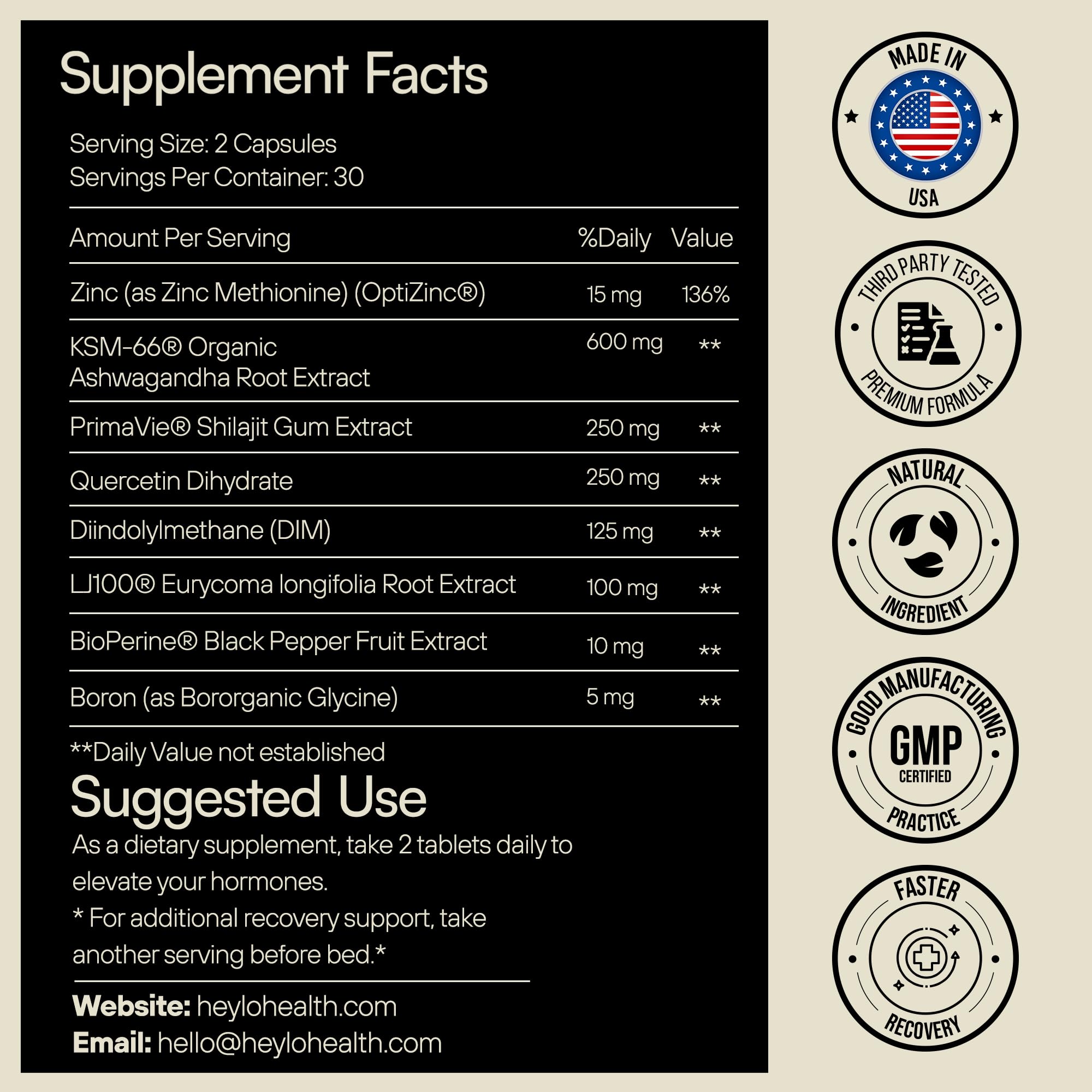 Heylo Health Ashwagandha KSM66 bottle close-up suggesting adaptogenic wellness potential.