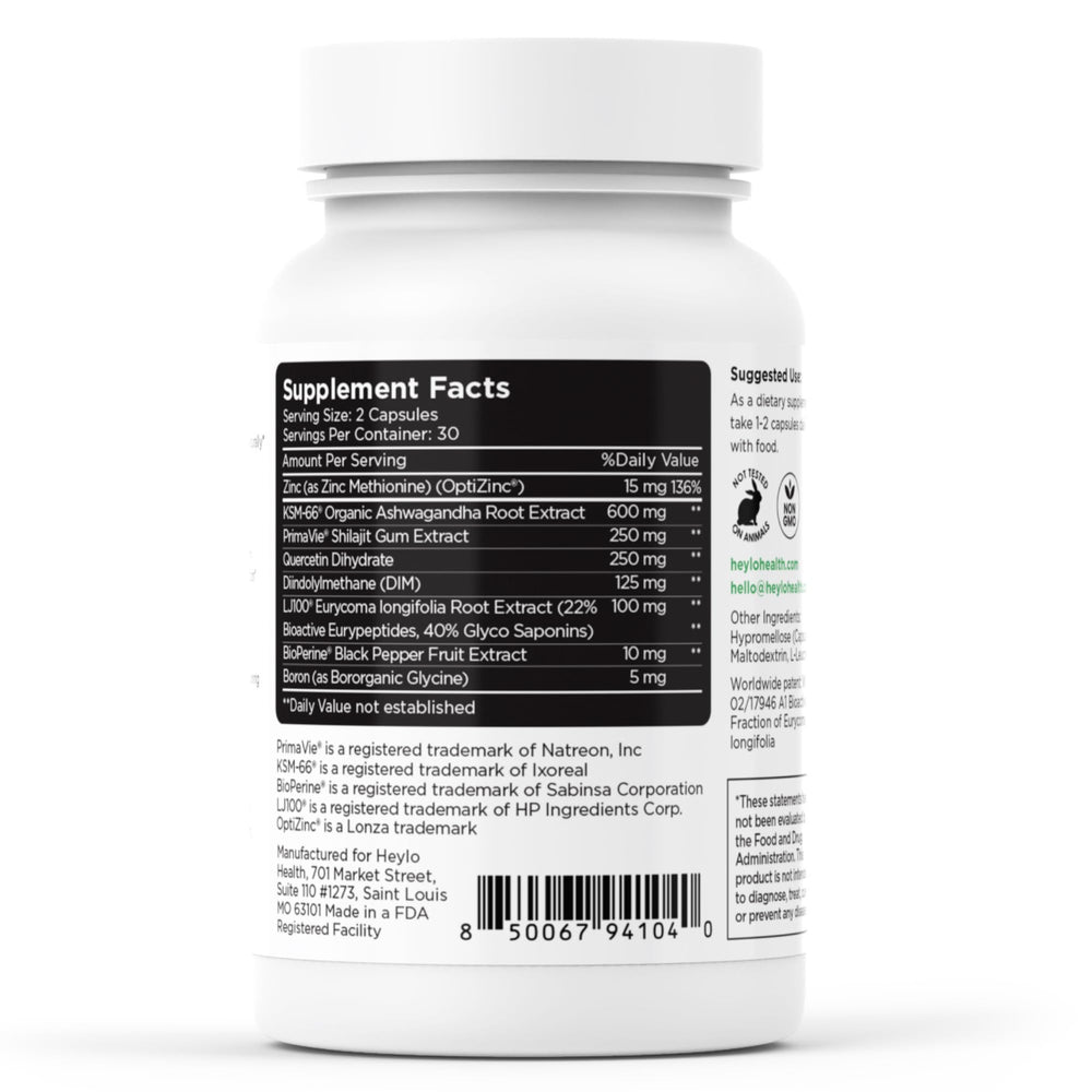Heylo Health Bioperine Black Pepper extract bottle highlights absorption boost.