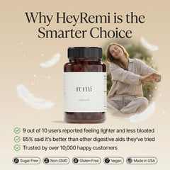 glass of water beside heyremi Debloat Gummies for everyday convenience
