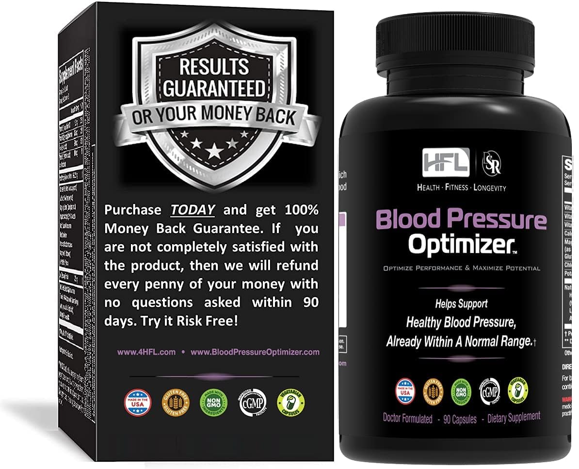 HFL Blood Pressure Optimizer pills close-up showing capsules for daily health support