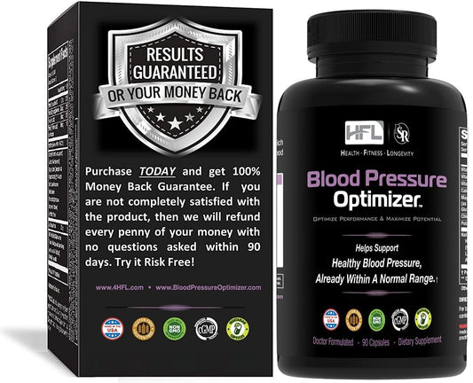 HFL Blood Pressure Optimizer pills close-up showing capsules for daily health support