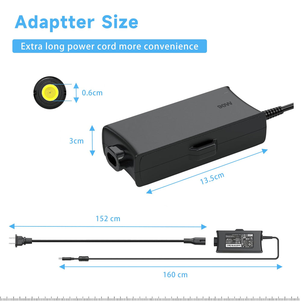 HHZ 90W AC adapter back view reveals connector layout
