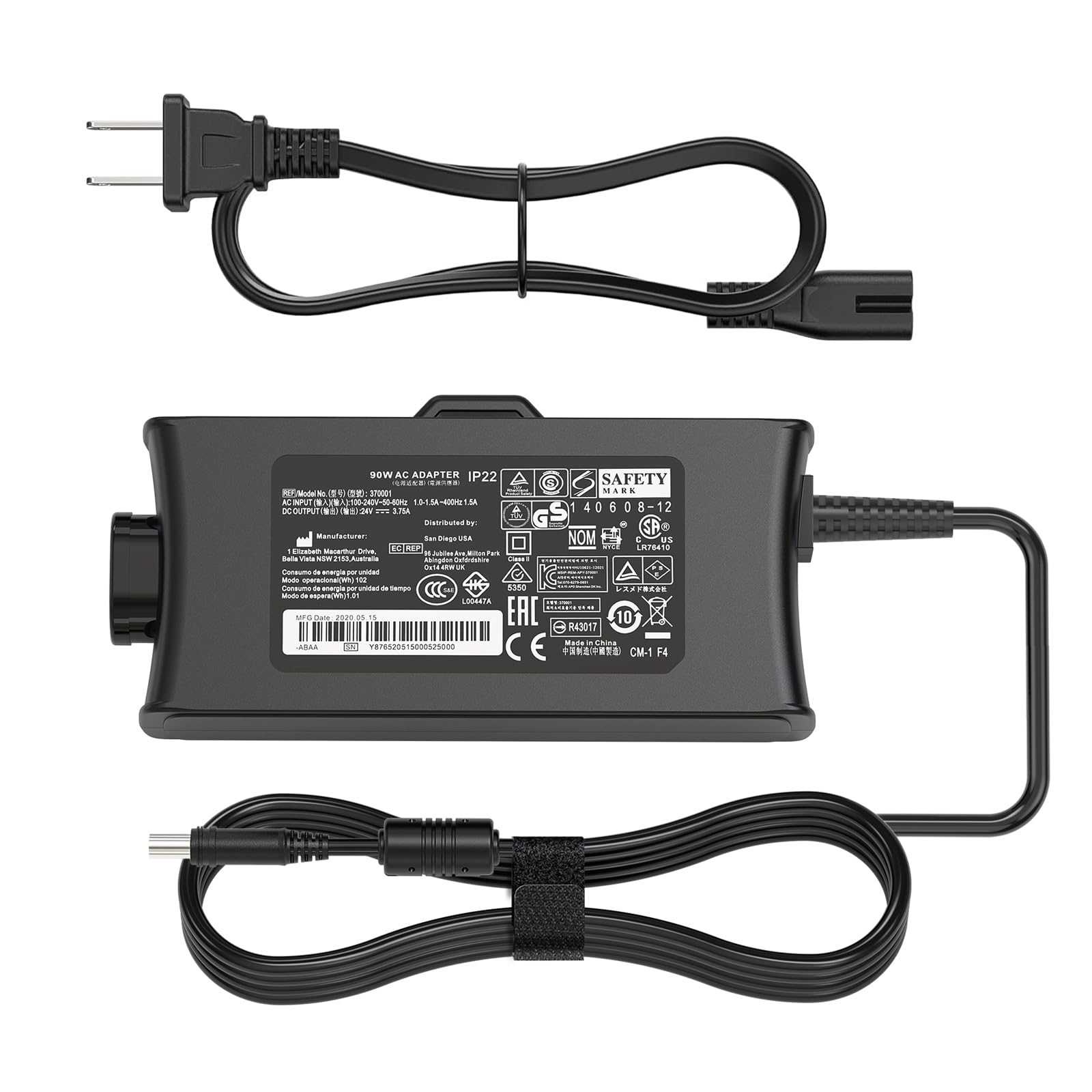 HHZ 90W AC adapter front view ensuring steady power for ResMed CPAP devices