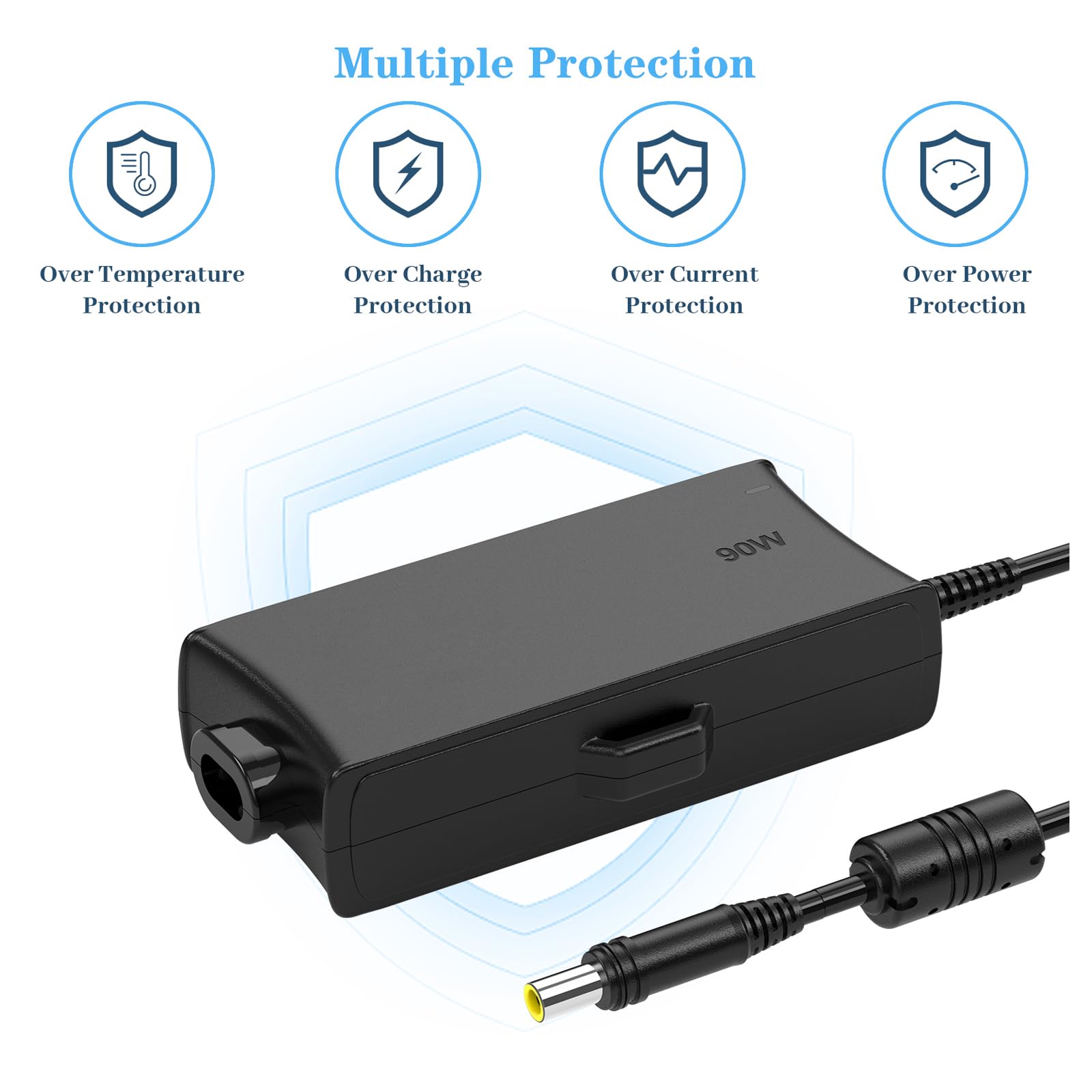 HHZ 90W AC adapter label detail highlights compatibility and specs