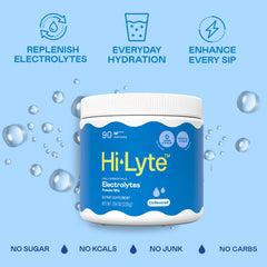 Hi-Lyte dissolving powder in water for fast hydration after workouts.
