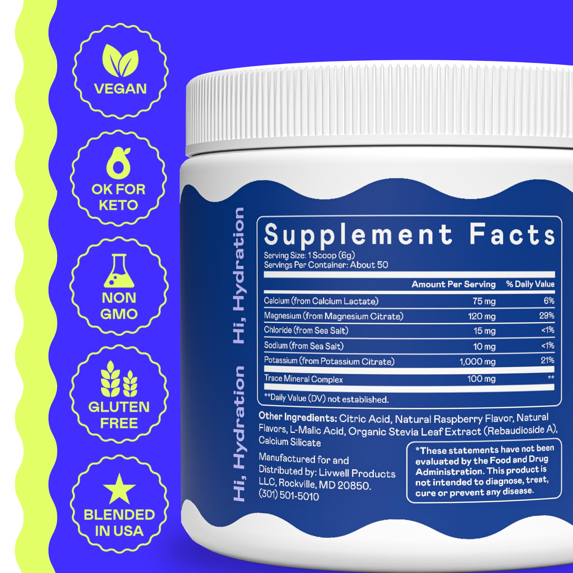 Hi-Lyte K1000 Blue Raspberry scoop shown for precise serving and cramp relief.