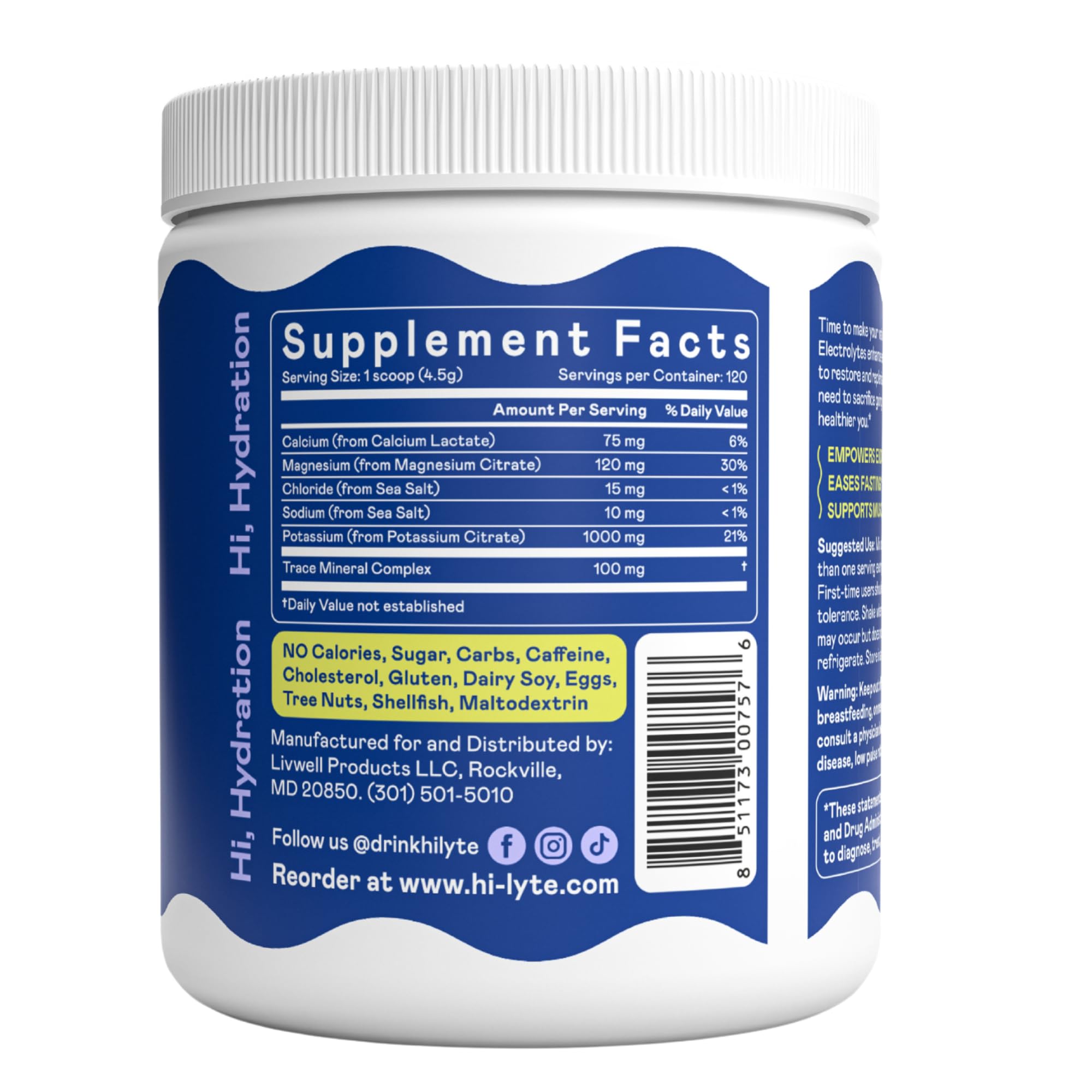 Hi-Lyte K1000 ingredients panel highlights minerals for balance