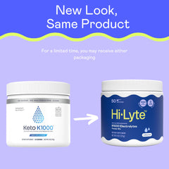 Hi-Lyte K1000 powder being poured into water for hydration.