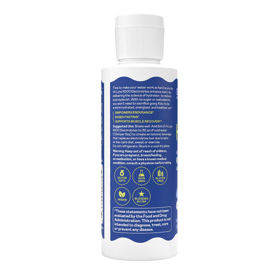 Hi-Lyte K500 drops being poured into a glass for on-the-go hydration.