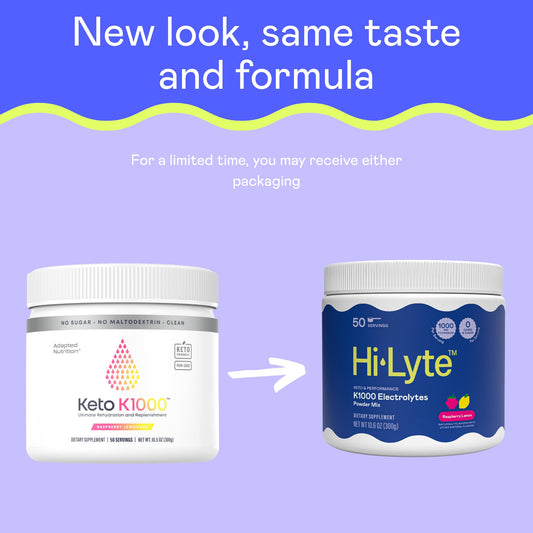 Hi-Lyte Keto K1000 raspberry-lemon scoop ready to mix for keto-friendly hydration.