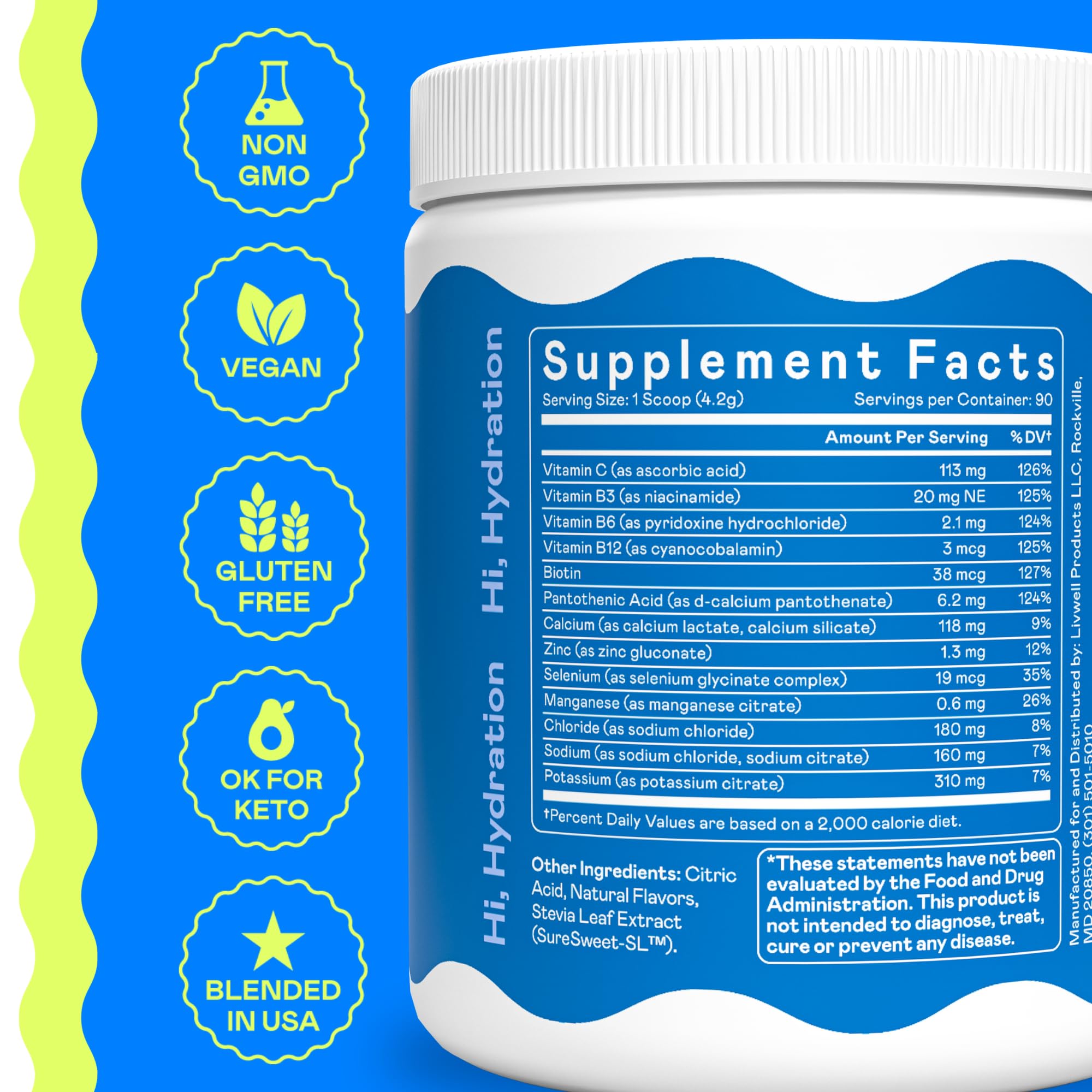 Hi-Lyte powder dissolving in water for rapid hydration.