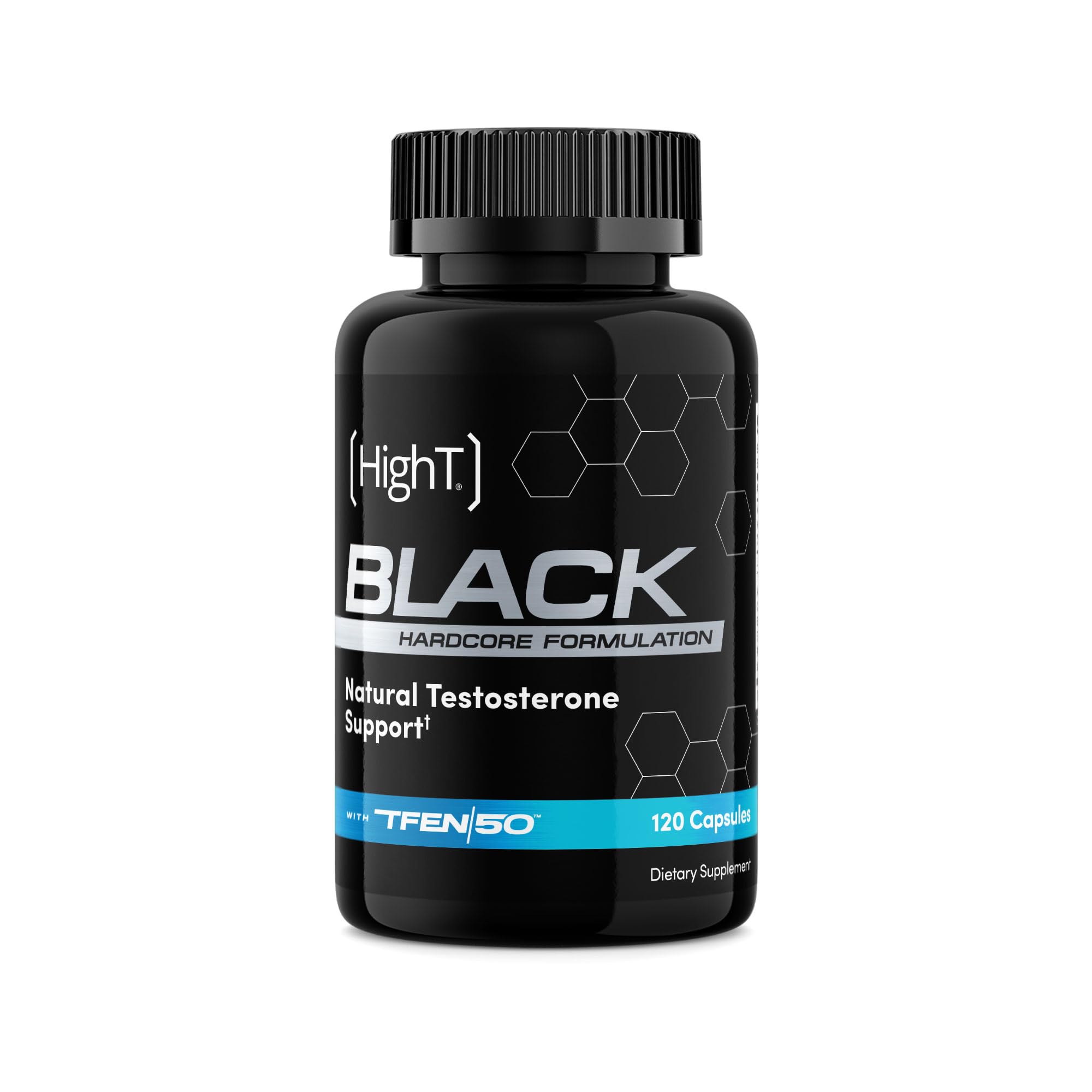 HI-T High T Black bottle front with premium packaging promoting vitality