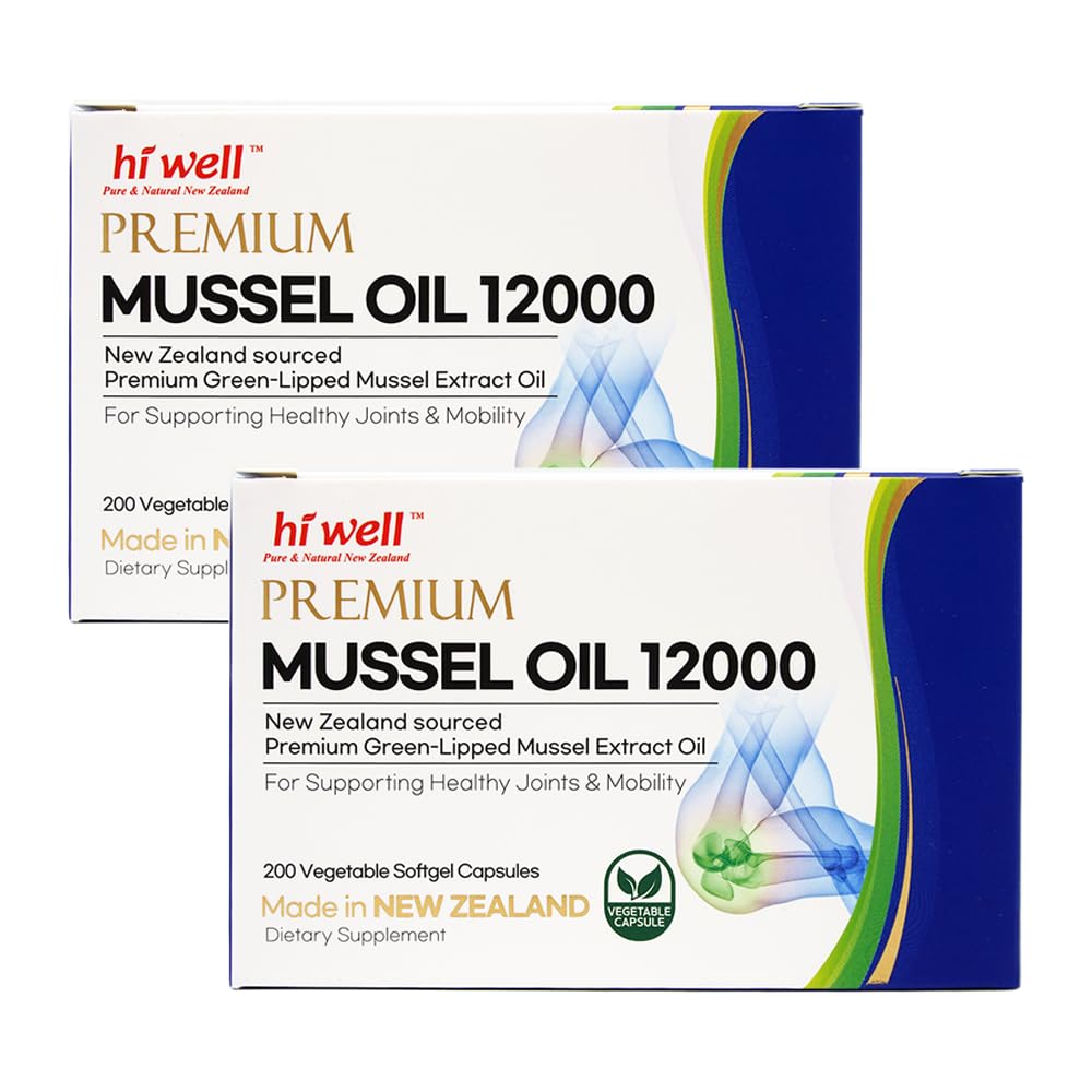 Hi Well green-lipped mussel 12000 softgel bottle for daily wellness support