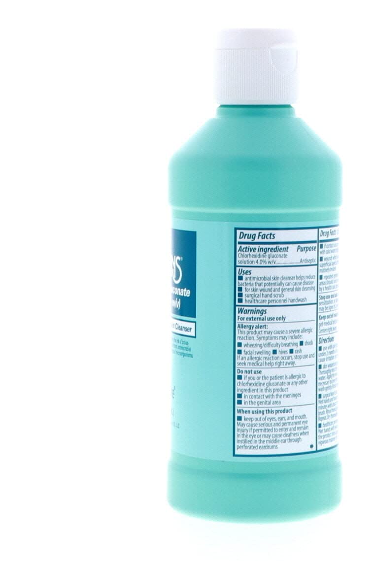 Hibiclens 8 oz bottle pouring moment for easy application.