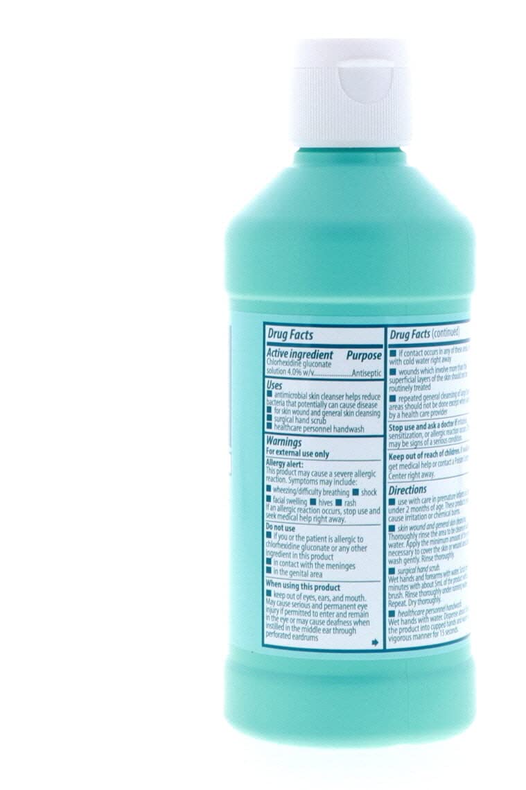 Hibiclens Liquid bottle close-up with smooth texture impression.