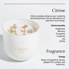 Hidden Label Chakra Collection Candle reveals six crystals for meditative balance.
