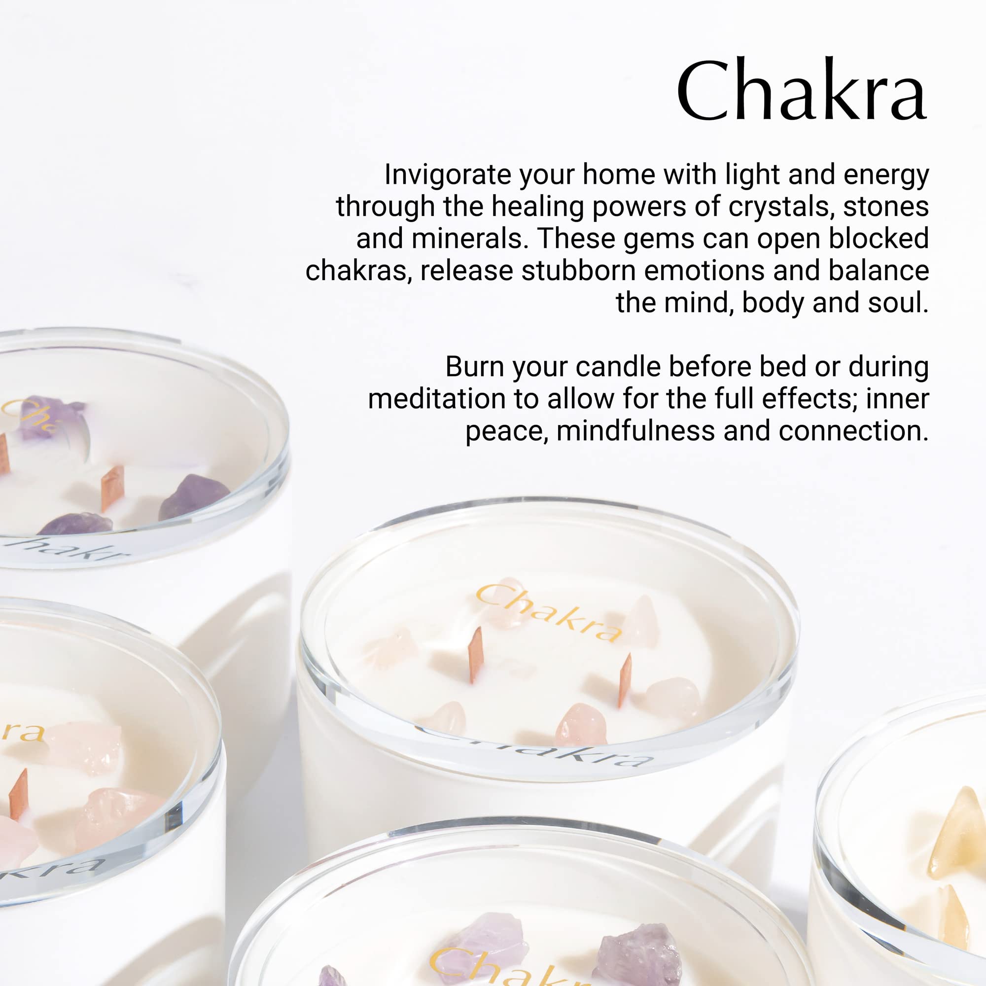 Hidden Label Wood-Wick Crystal Candle crackles softly for a cozy fireside vibe.