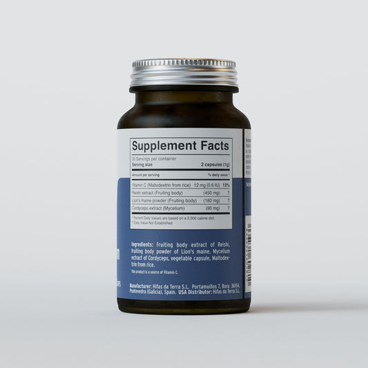 HIFAS-Equilibrium capsules closeup showing convenient nootropic mushroom blend