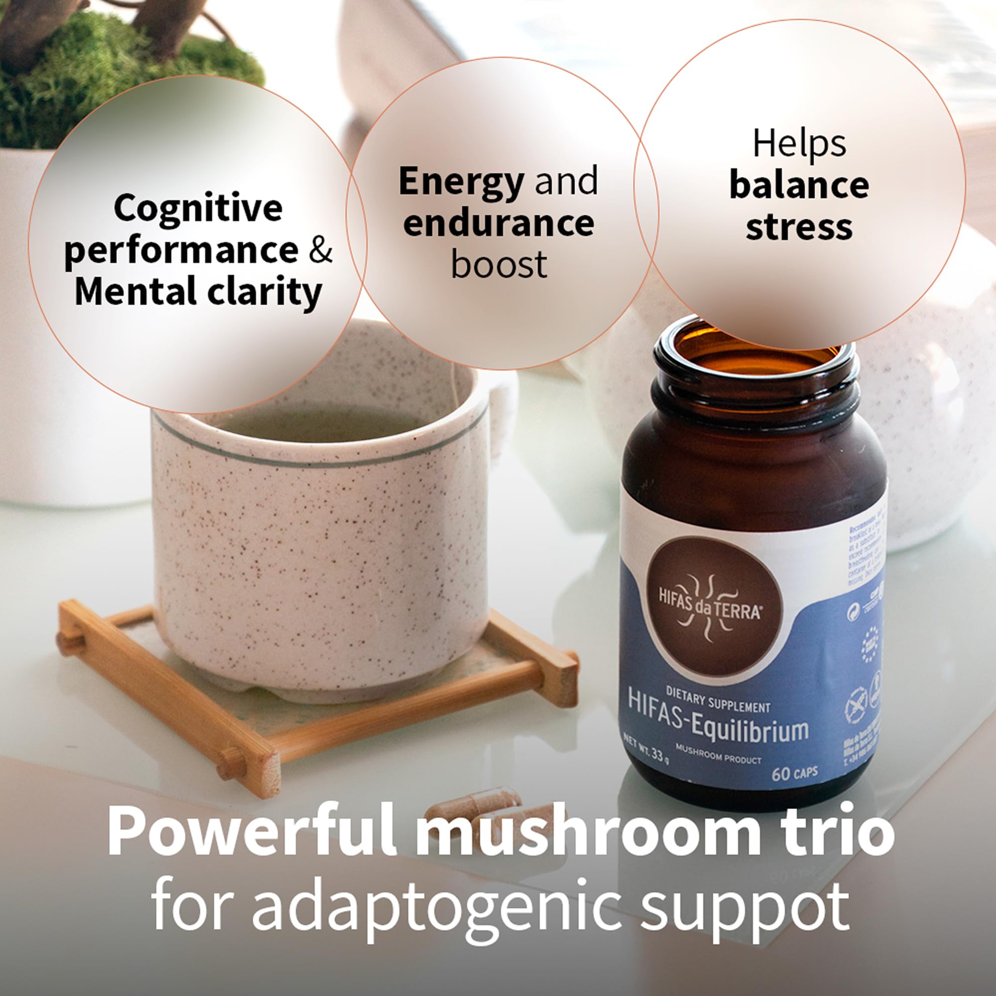 HIFAS-Equilibrium label detail showing adaptogenic blend of mushrooms