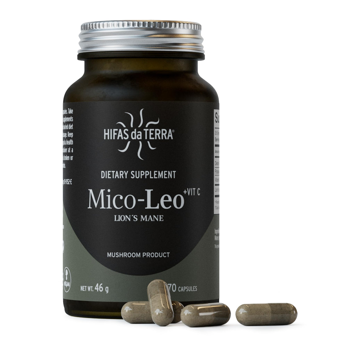 Hifas da Terra Mico-Leo bottle front with vegan lion's mane capsules for daily focus
