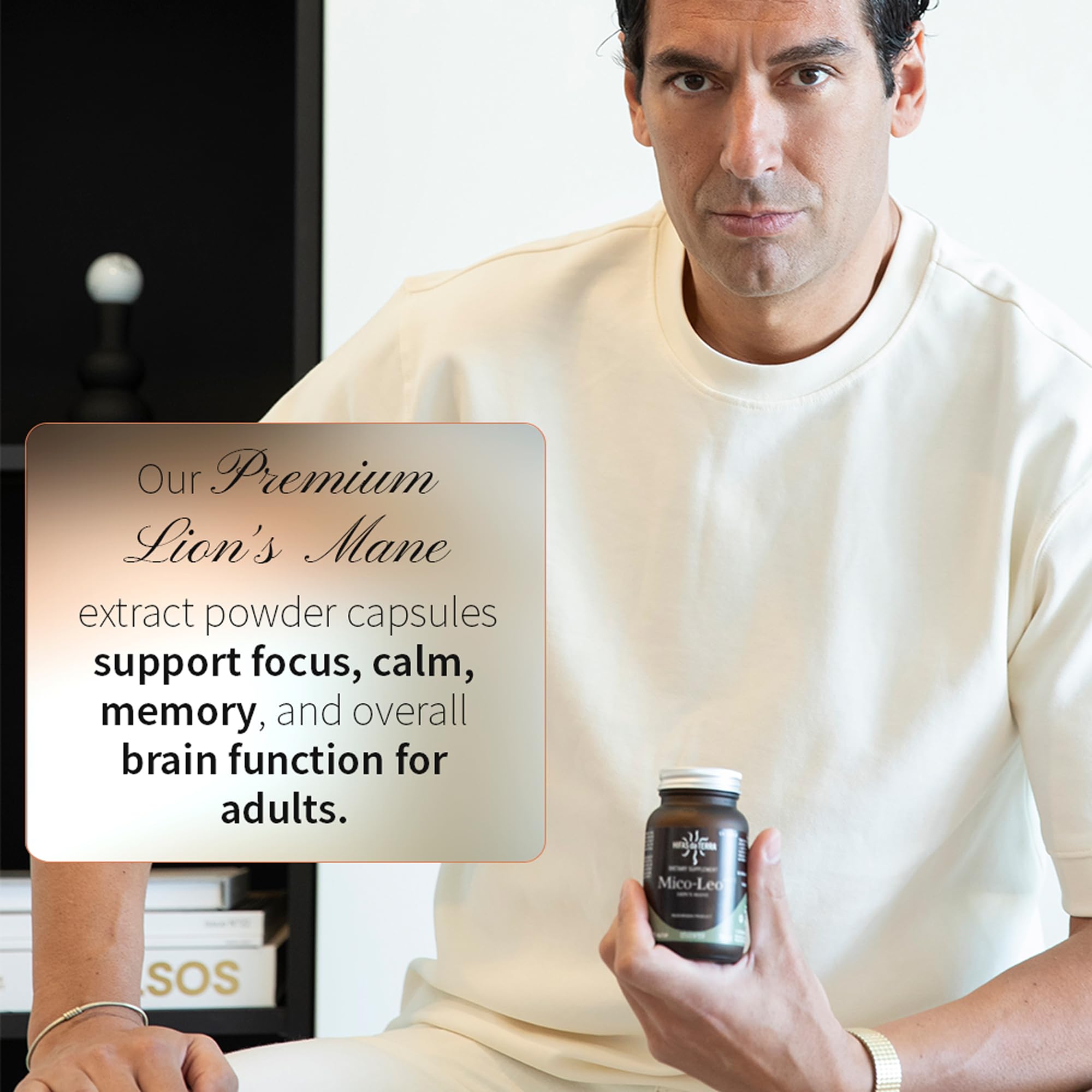 Hifas da Terra Mico-Leo jar beside other wellness products on shelf