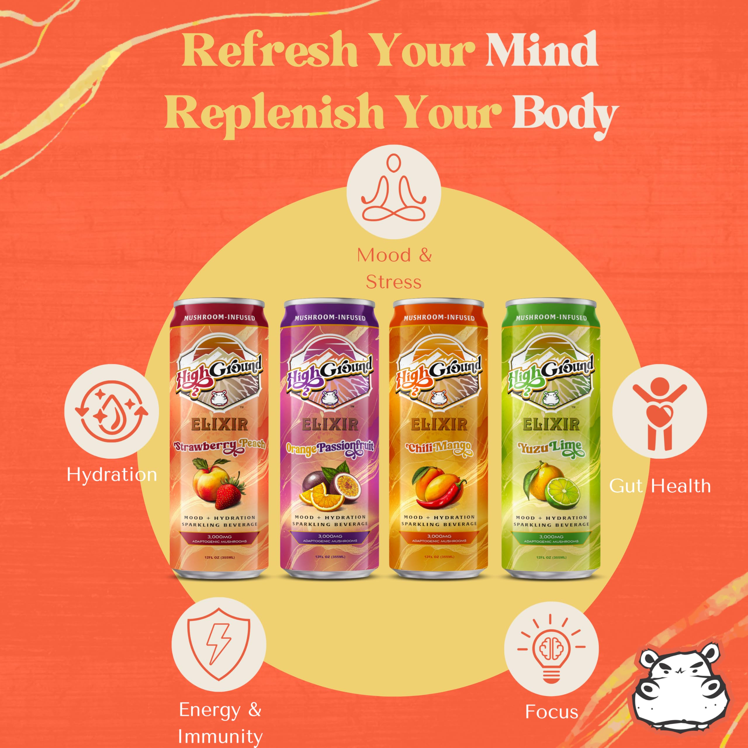 High Ground Elixir Cordyceps energy can hints at gentle, sustained vigor.