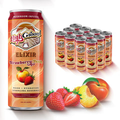 High Ground Elixir strawberry peach can supports focus and balanced energy.