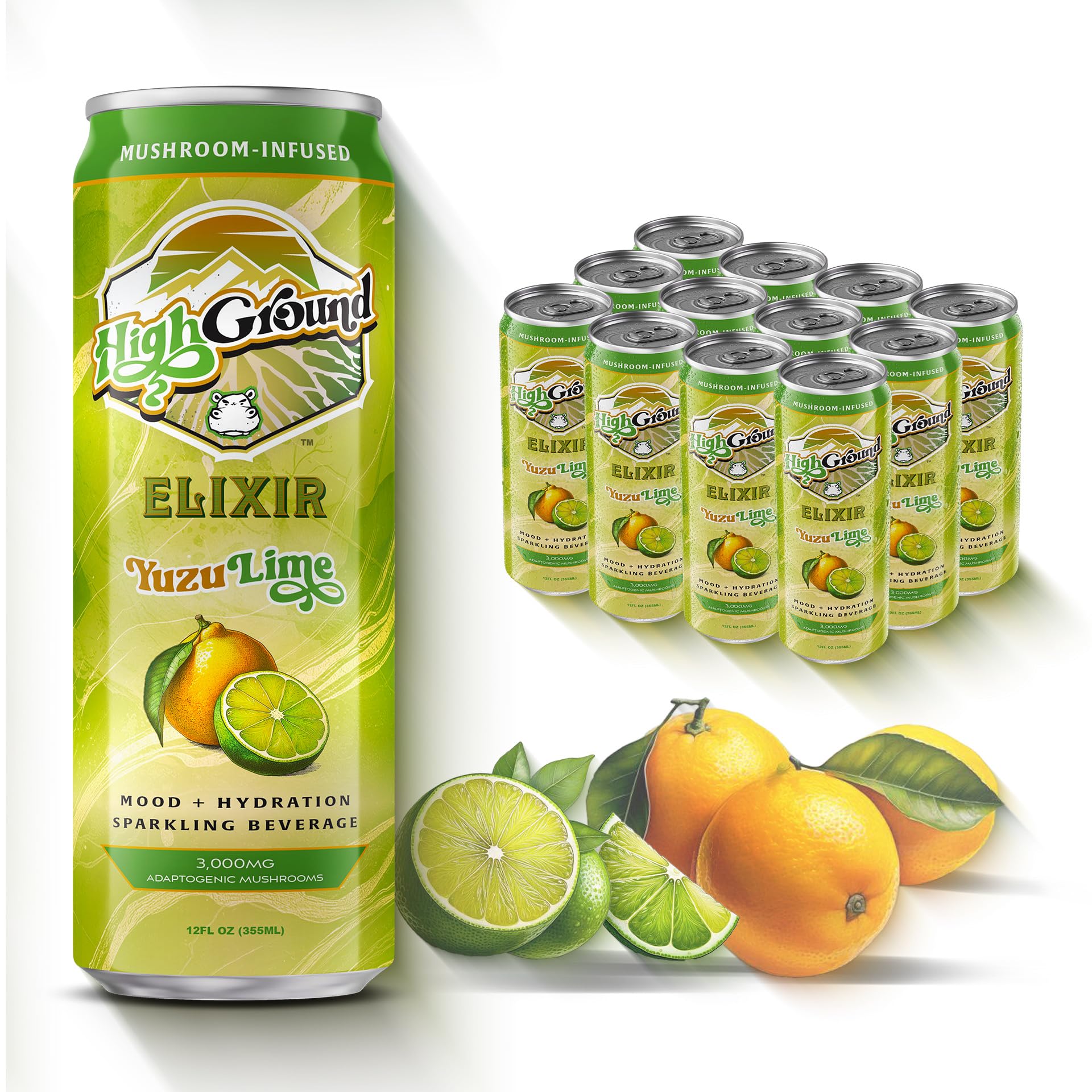High Ground Elixir can in Yuzu Lime promotes crisp focus and hydration.