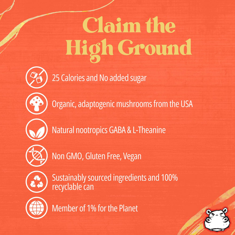 Mushroom blend hints at mental clarity and calm energy.