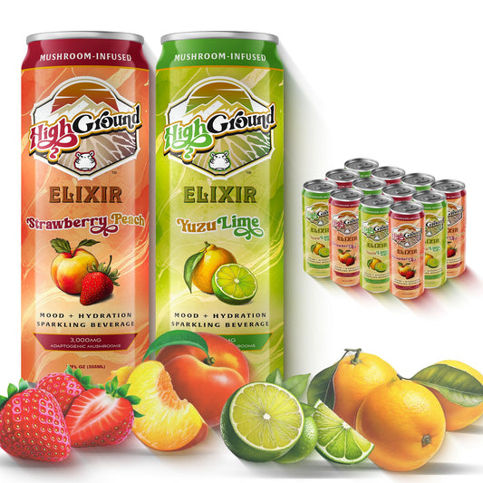 High Ground Elixir variety pack front can for versatile wellness