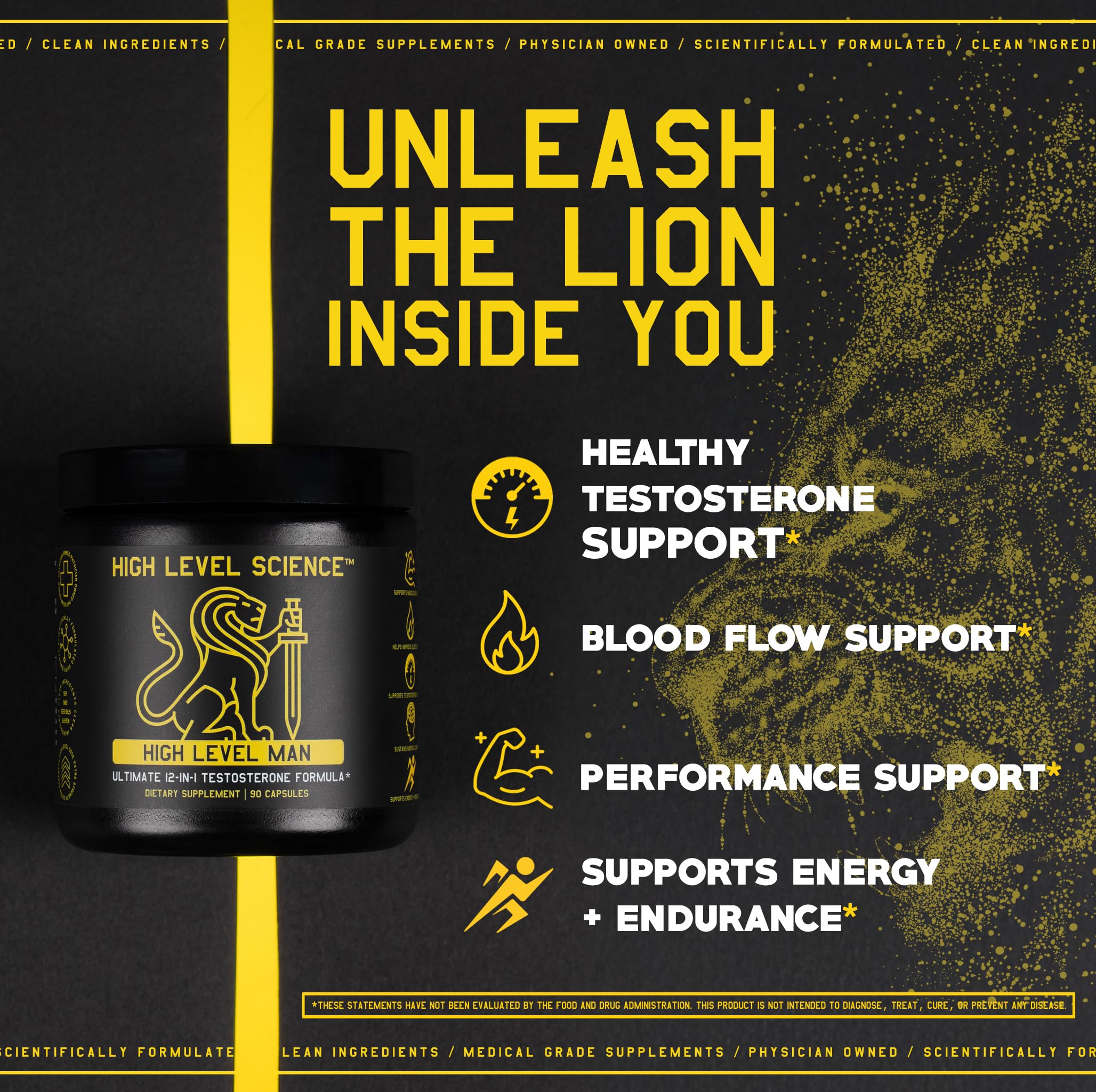 High Level Man label view highlights 12-in-1 formula.