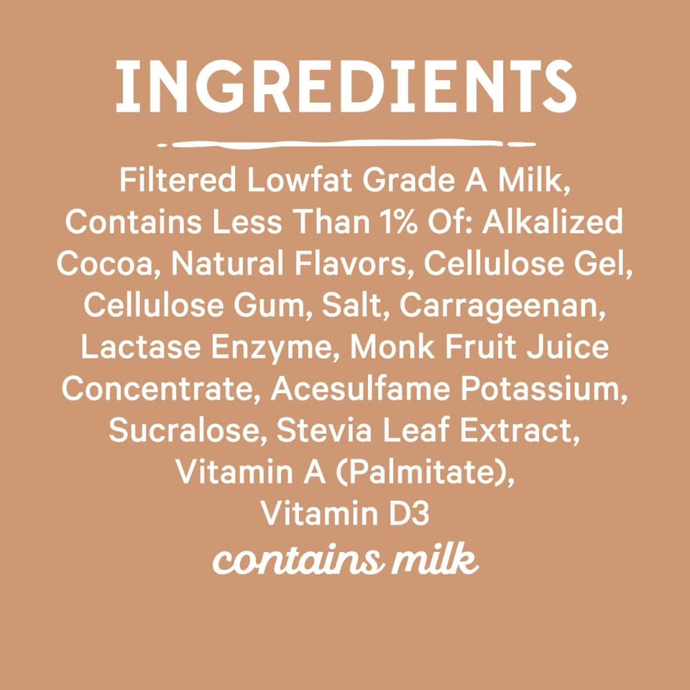High Protein Chocolate Shake nutrition panel shows eight natural vitamins.