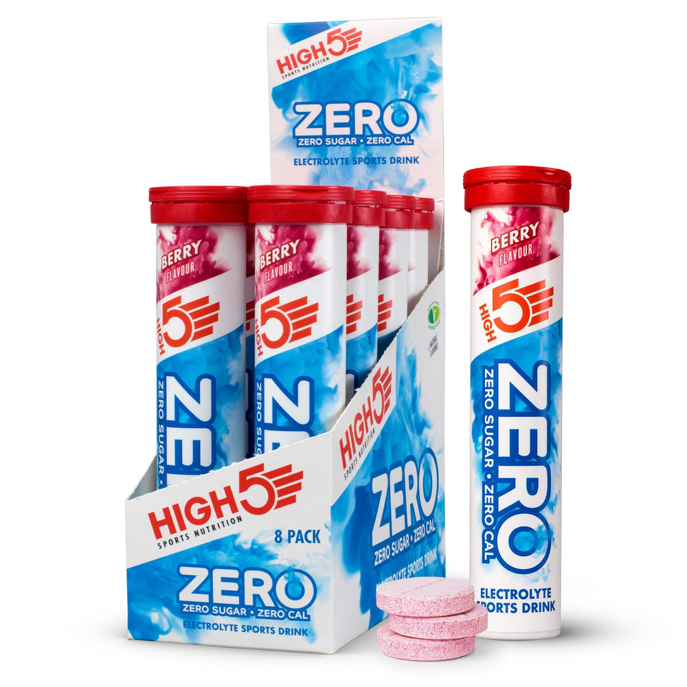HIGH5 Zero Berry tab dissolving in water for quick hydration.