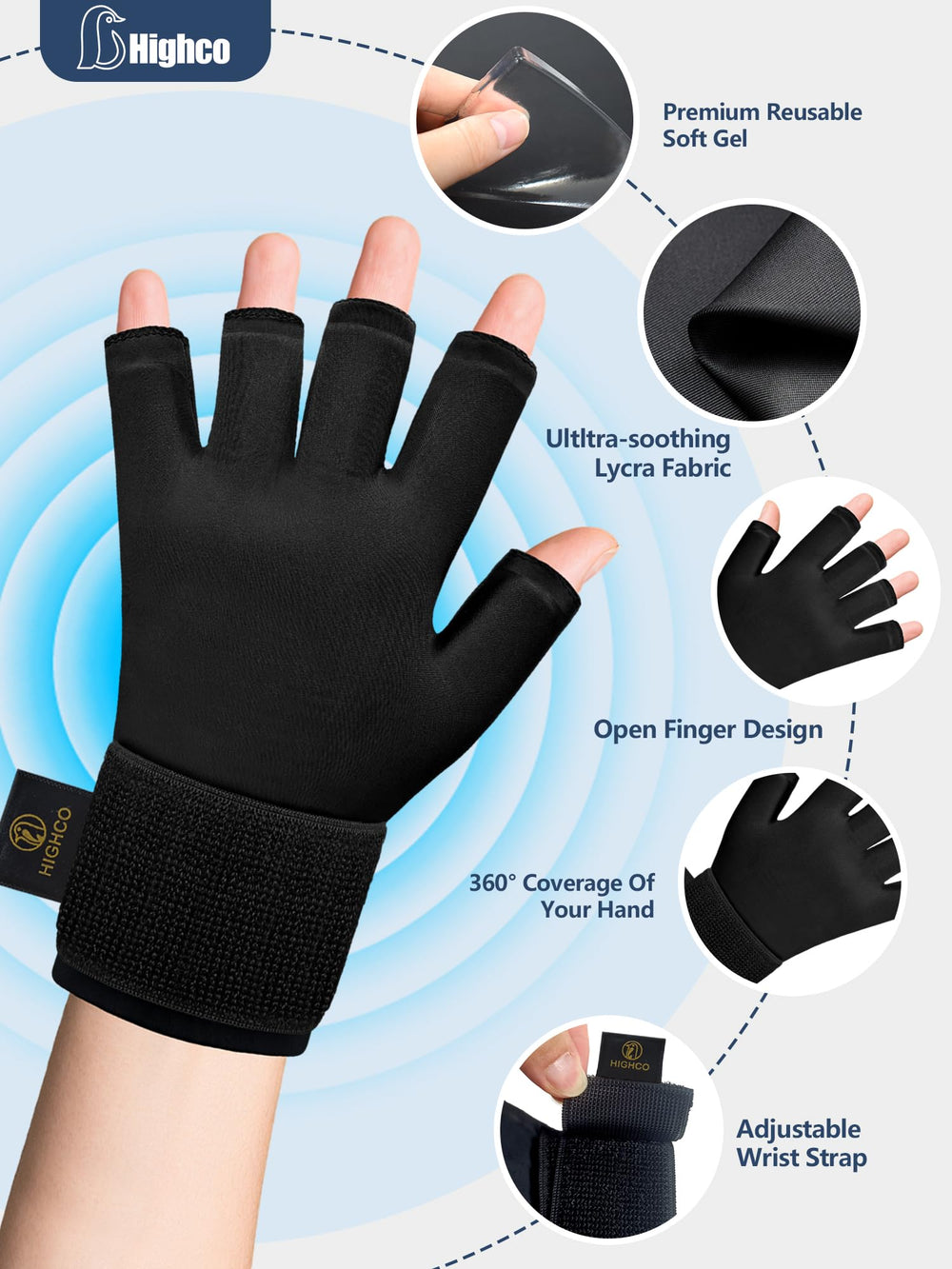 Highco fingerless design lets you type and use devices easily.